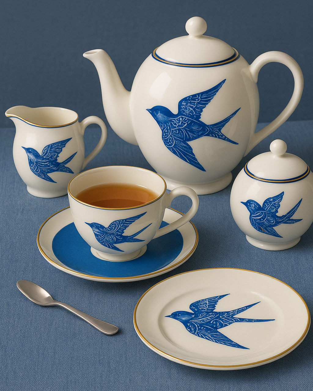 Luhpar Dream Flight blue bird tea set.