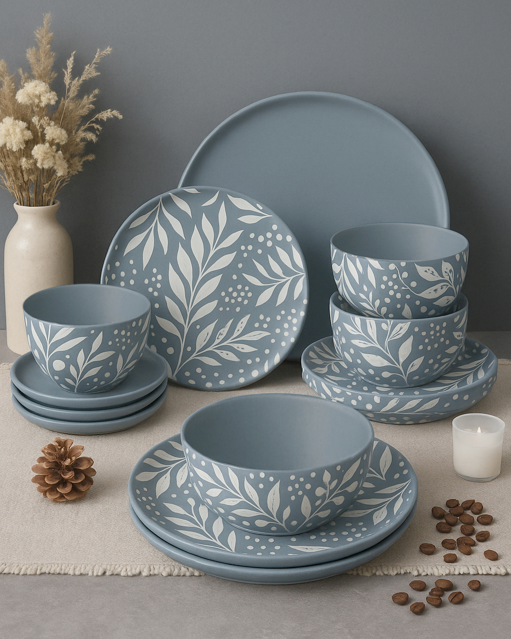 Luhpar Mono Botanic grey dinnerware set.