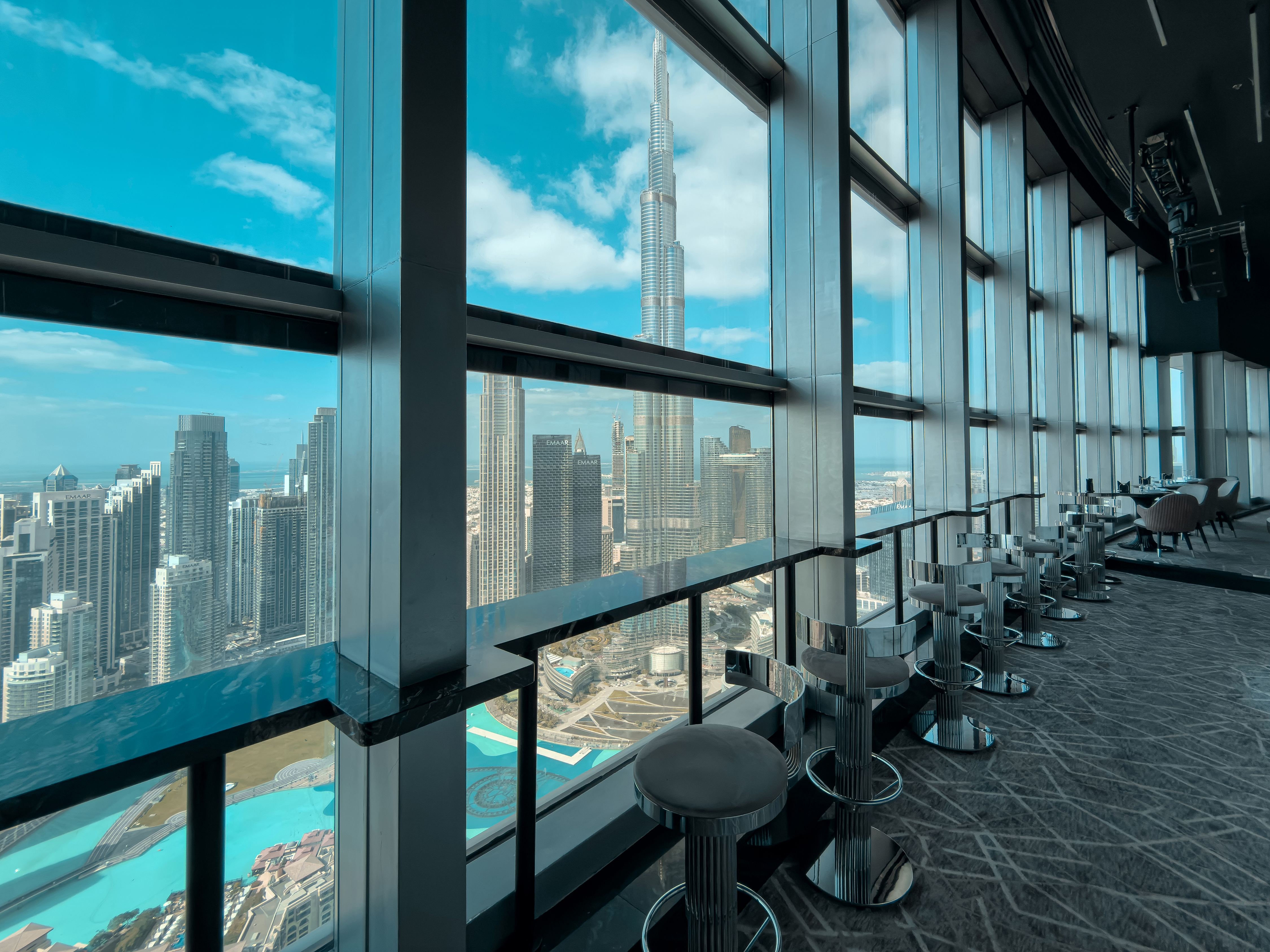 BIRDS Dubai bar overlooking the Downtown skyline.