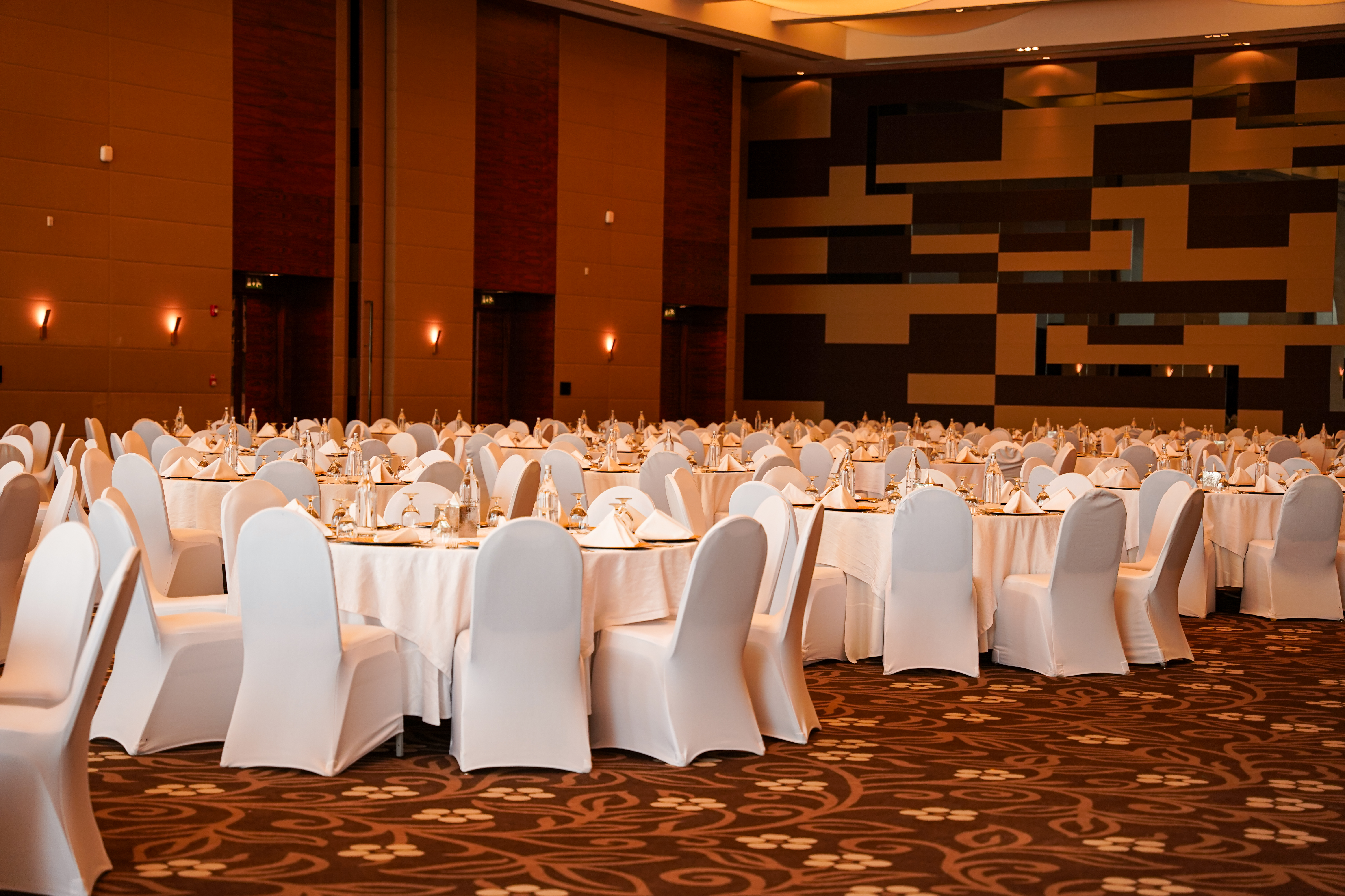 Detailed ballroom banquet setup at Fairmont Bab Al Bahr.