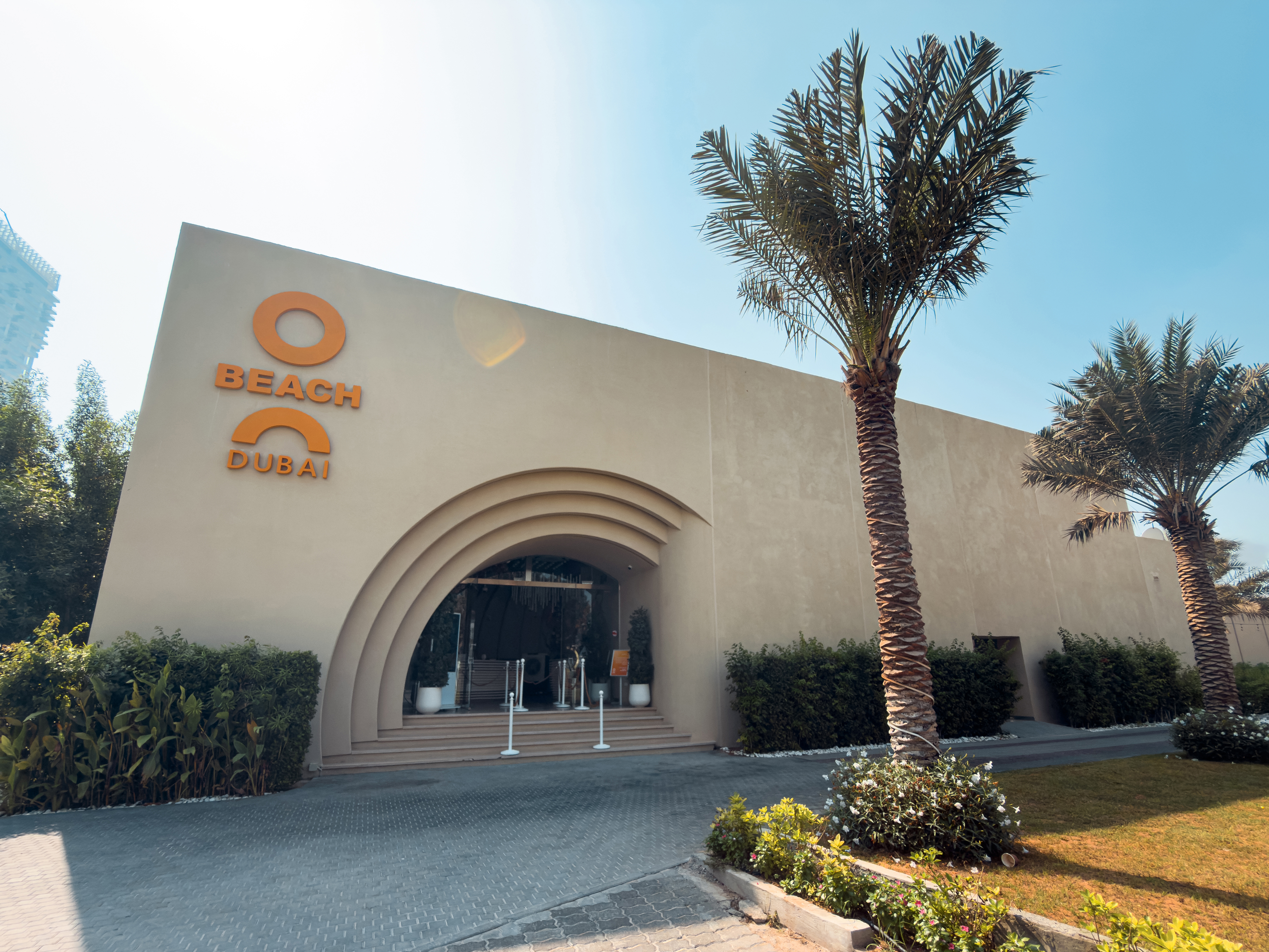 Daytime entrance to O Beach Dubai.
