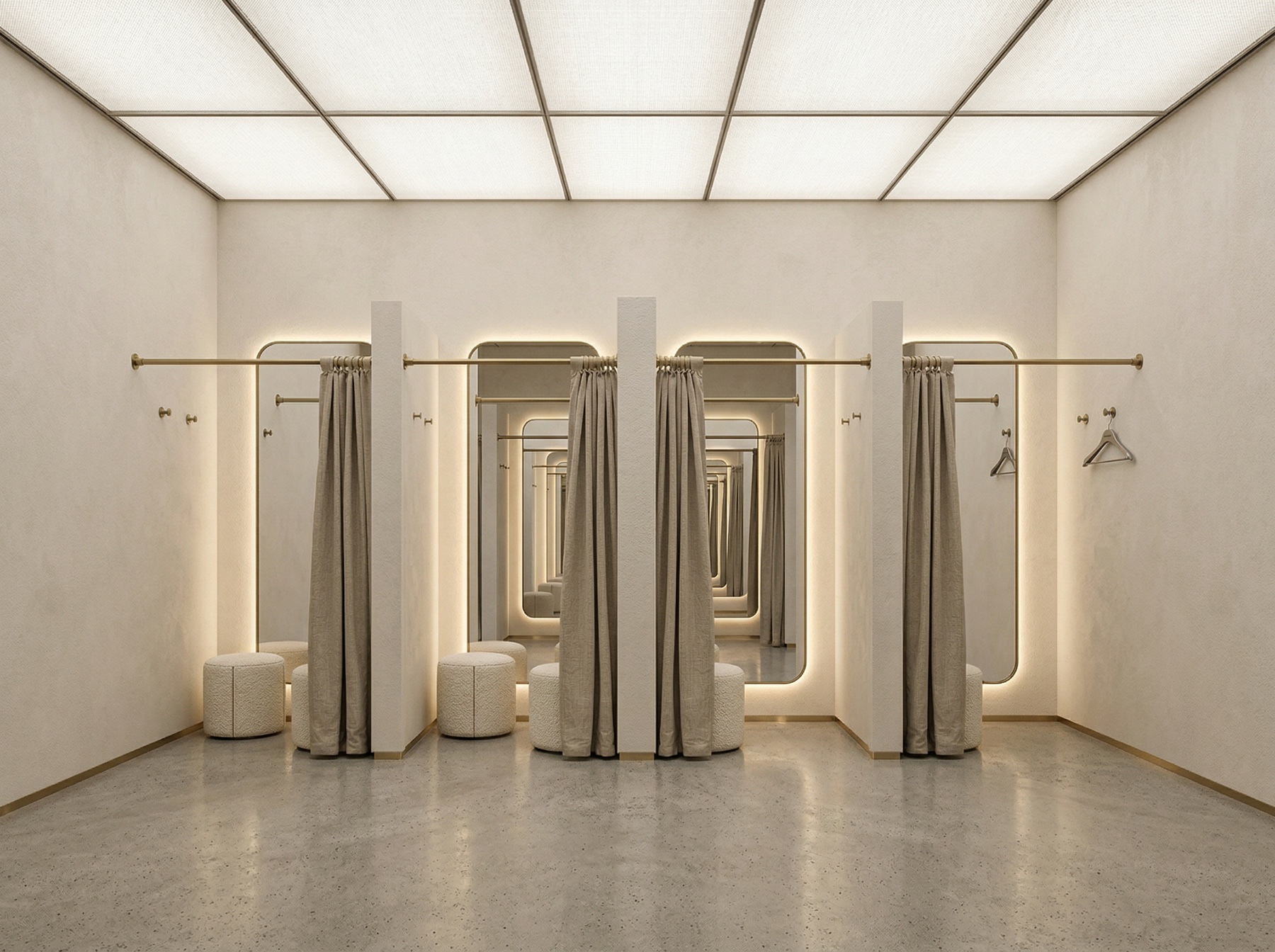 Shopping center fitting room interior
